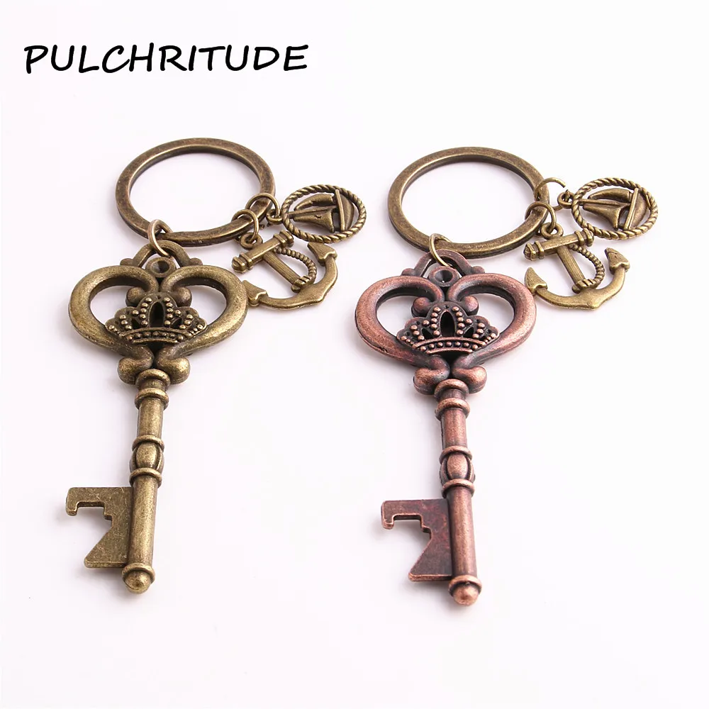 

PULCHRITUDE Metal Alloy Two Colors 2pcs Diy Key Chain Key Shape bottle opener Pendant Anchor Charm Diy Jewelry Making C1686