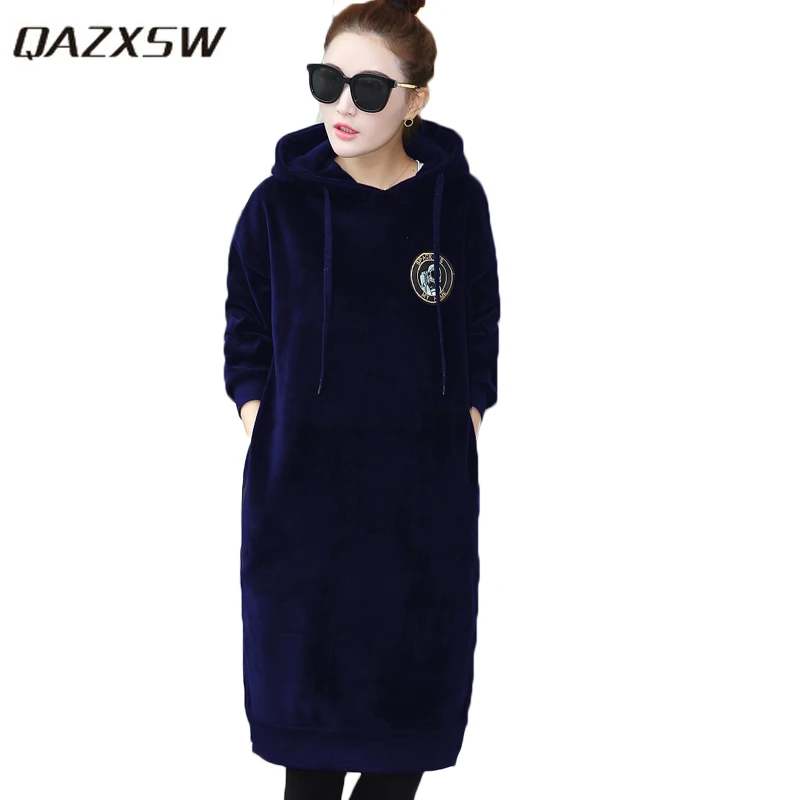 QAZXSW 2017 Autumn Winter Women Hoodies Slim Plus Thick
