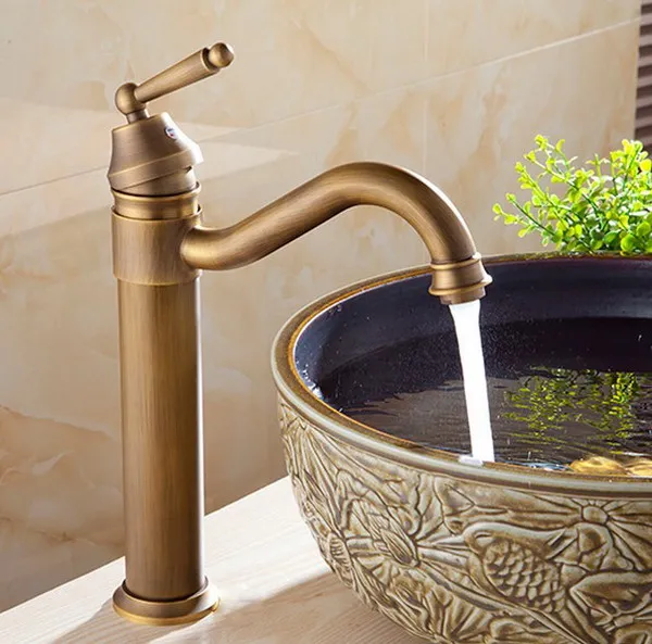 Antique Brass Gooseneck Single Handle Swivel Kitchen Bathroom Sink Basin Faucet Mixer Taps anf215