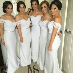 Белое платье подружки невесты длинные богемные атласные Русалка Вечерние вечернее платье для свадебной вечеринки платье 2019 Vestito Damigella Donna