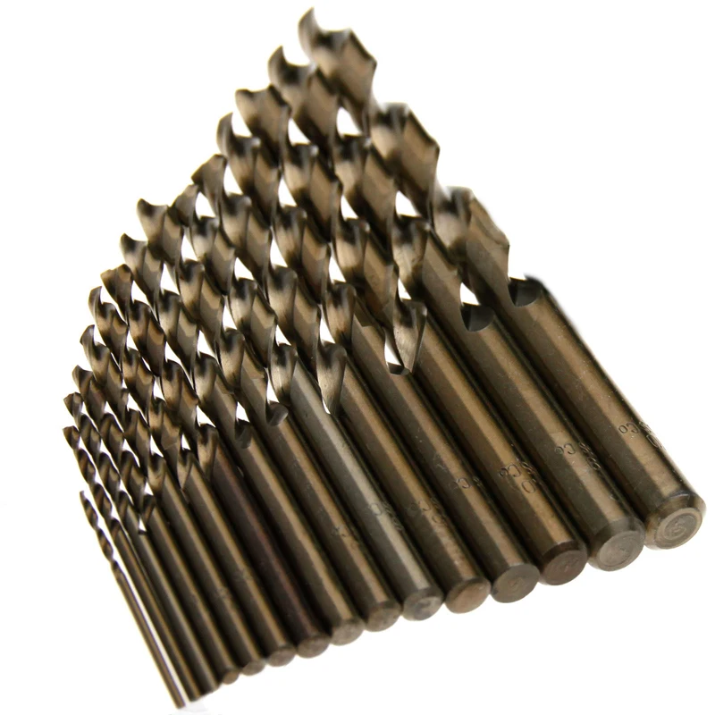 15pcs Cobalt Drill Bits For Metal Wood Working M35 HSS Co Steel Straight Shank 1 5
