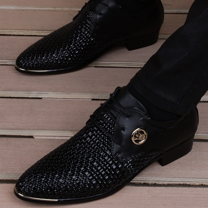 

Men British Designer weaving Leather Shoes Oxfords Male Homecoming Dress Wedding Prom shoes Sapato Social zapatos