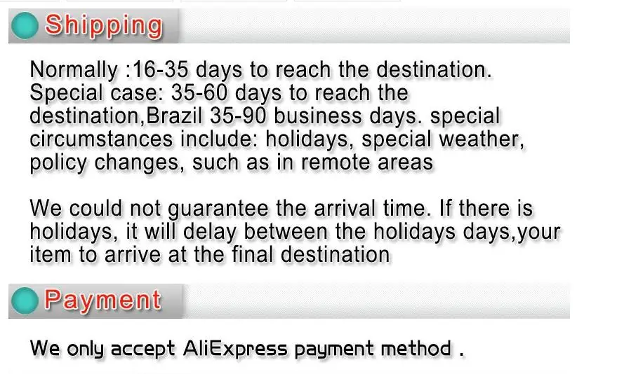 shipping and payment