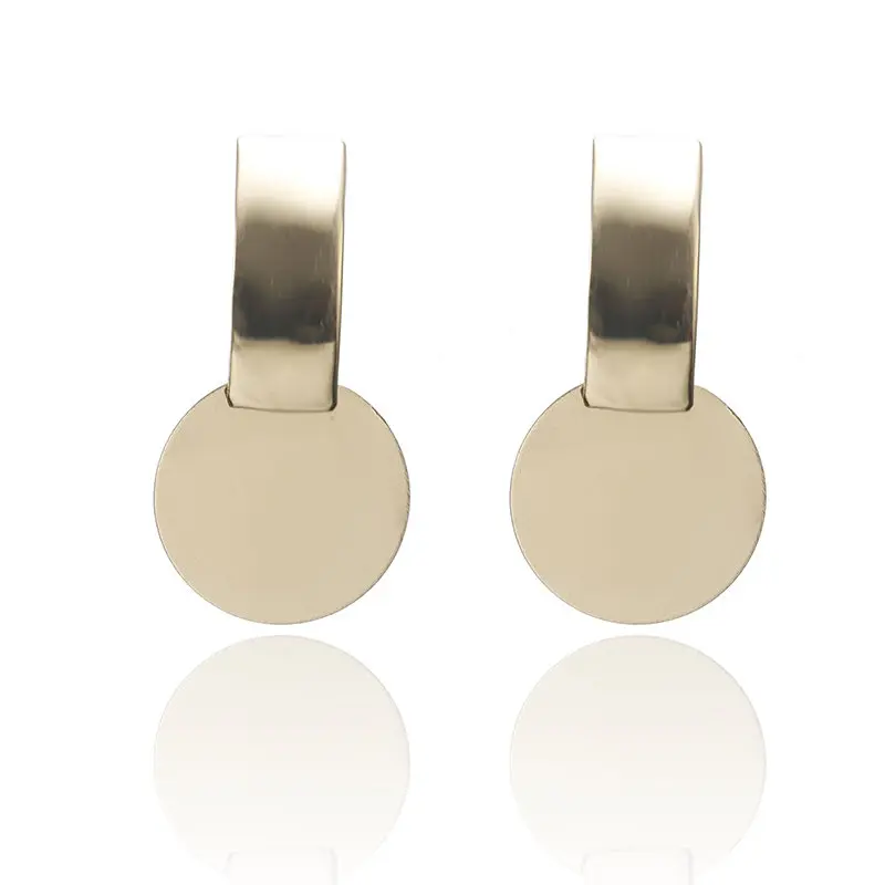 

Fashion smooth Geometric round Gold/silver circle sheet metal simple temperament retro drop Earring gift for girl