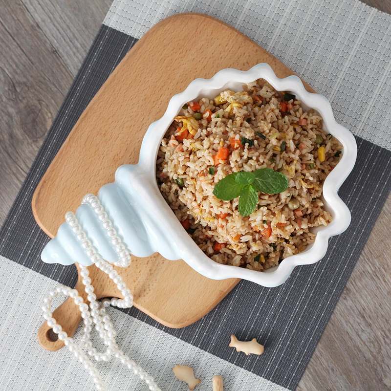 

Pure white creative personality shaped conch Bowl Ceramic Salad Plate Hotel irregular Western Dish fried rice dish dessert bowls