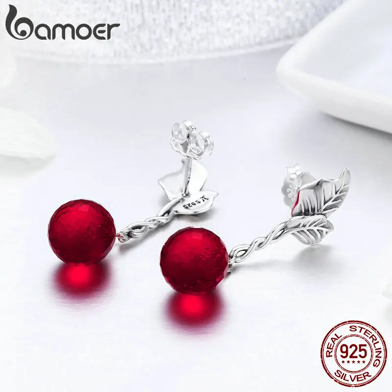 Najtaniej BAMOER Summer Collection 100% 925 srebro letnie owoce czerwone kryształowe kolczyki dla kobiet piękna srebrna biżuteria SCE356