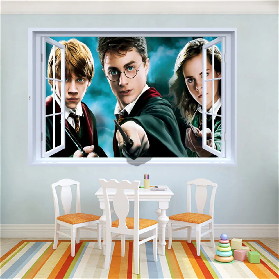 90*60cm Harry Potter 3D Sticker Fake Window Decor Wall Decals Self Adhesive  Wallpaper For Kids Bedroom Movie Mural Decor Decal|wallpaper for kids| wallpapers forwallpaper for kids bedrooms - AliExpress