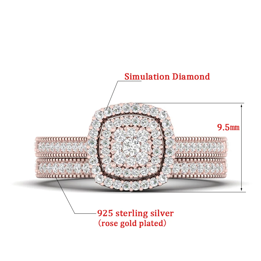 Szjinao, классические, розовое золото, свадебные кольца для мужчин и женщин, одноцветные, 925 пробы, серебряные кольца, наборы, Богемия, CZ, Диамант, хорошее ювелирное изделие