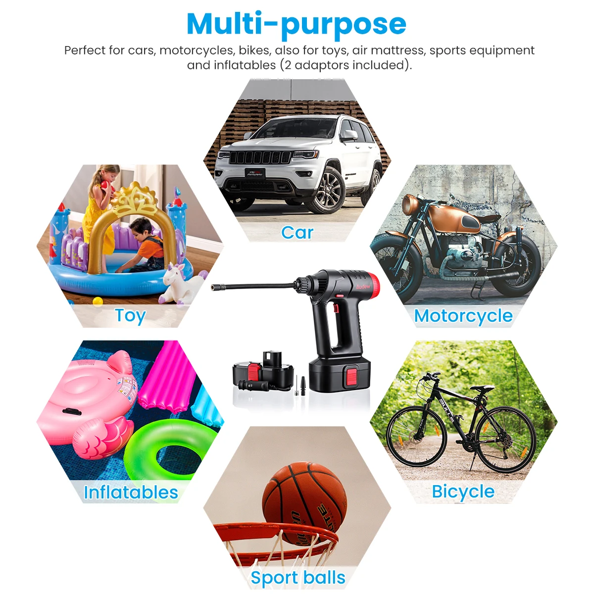  Audew 12V 160PSI Cordless Air Compressor Portable Tire Inflator Auto Hand Held Air Pump Digital LCD