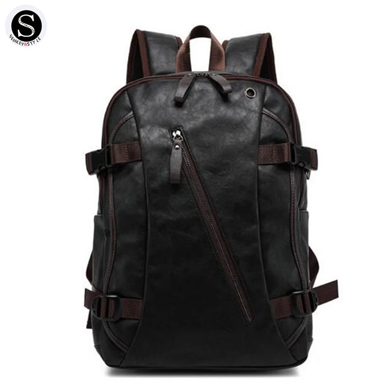 Senkey Style Waterproof Laptop Men Backpack Leather Middle Student School Bags For Teenagers High Capacity 2017