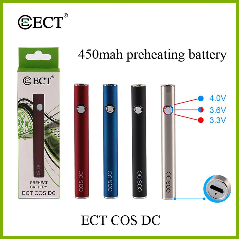 ECT COS 450mah VV разогревающая батарея для 510 Thread Vape электронная сигарета моды usb Зарядка батарея предварительного нагрева коробка мод
