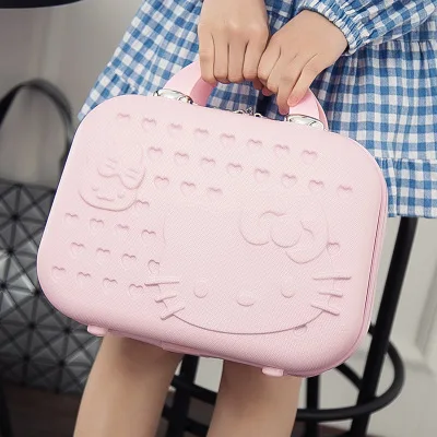 

3D Hello Kitty Woman Portable Cosmetic Case Nails Makeup Toolbox Travel Cosmetic Bag Girls Mini Suitcase Pink Carry on Suitcase