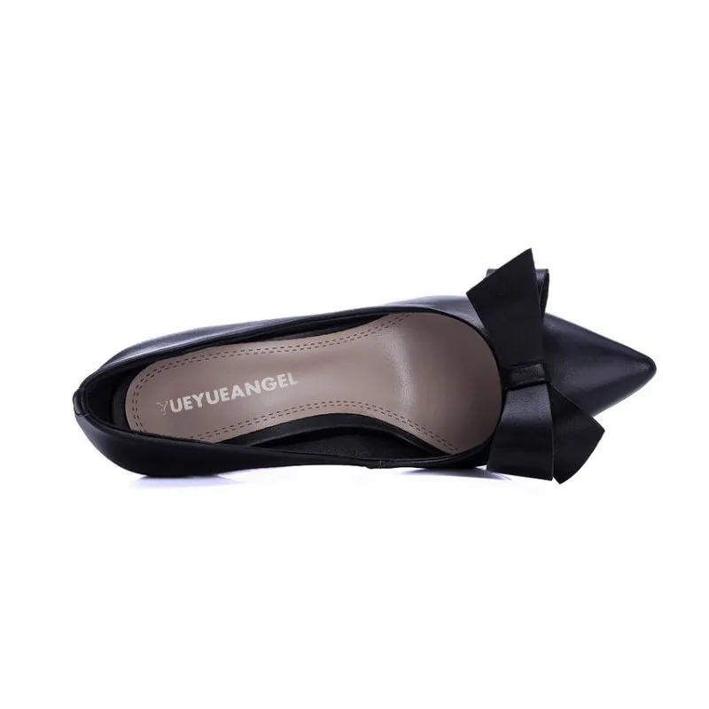 beige Cuir Bureau Haute Pompes Élégantes Véritable Mince 2019 Doux Sur Dames Nouveau En pink Glissement Chaussures Parti Travail Femmes Bowknot Les Habillées Black wXqfxfznF1