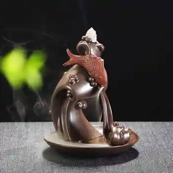 

Backflow Incense Burner Carp Smoke Waterfall Smoke Waterfall Incense Holder Meditation Traditional Chinese Creative Home Decor