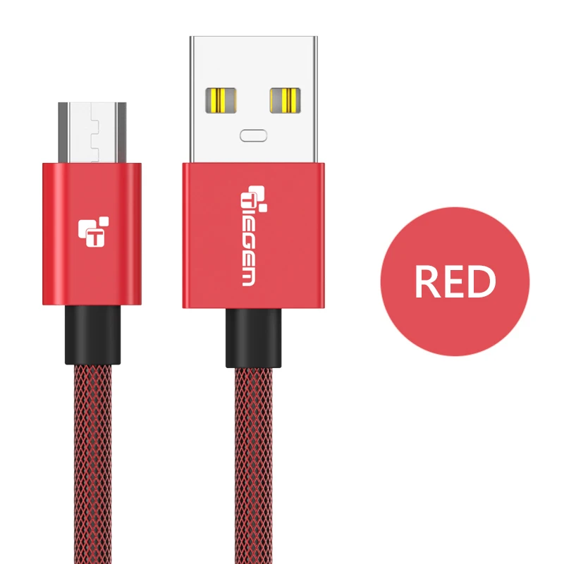 Micro usb кабель, Tiegem нейлоновая оплетка Быстрая зарядка USB кабель для передачи данных для samsung xiaomi 1 м 2 м 3 м Android кабели зарядного устройства - Цвет: Красный