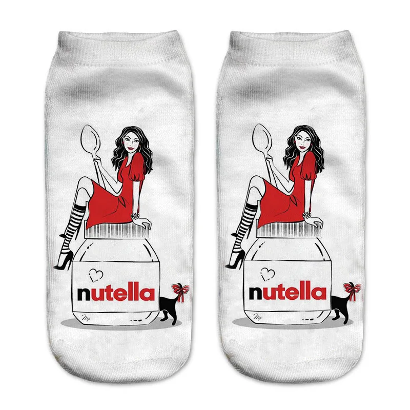 Забавные носки с 3D принтом Муми-троллей, милые белые женские Носки с рисунком «nutella», модные женские носки до щиколотки с рисунком кота - Цвет: A175