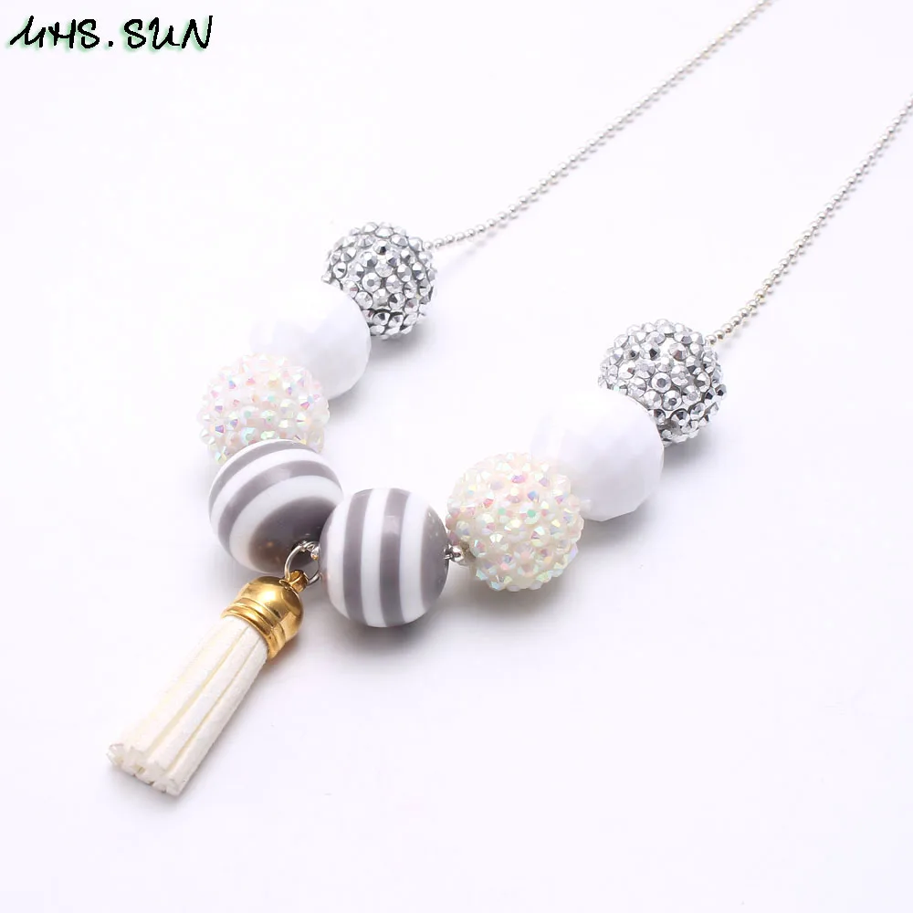 

MHS.SUN Fashion Kids Long Chain Necklace Girls Beads Chunky Necklace With Tassel Pendant Charm Toddler Child Beads Jewelry