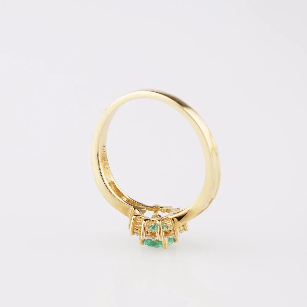 LASAMERO 0.35CT круглая форма натуральный изумруд алмаз акценты арт-деко цветочный стиль 18 К желтое золото обручальное свадебное кольцо
