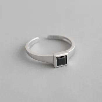 

Authentic S925 Sterling Silver FINE Jewelry Black Agate Square stone Rings adjust TLJ610
