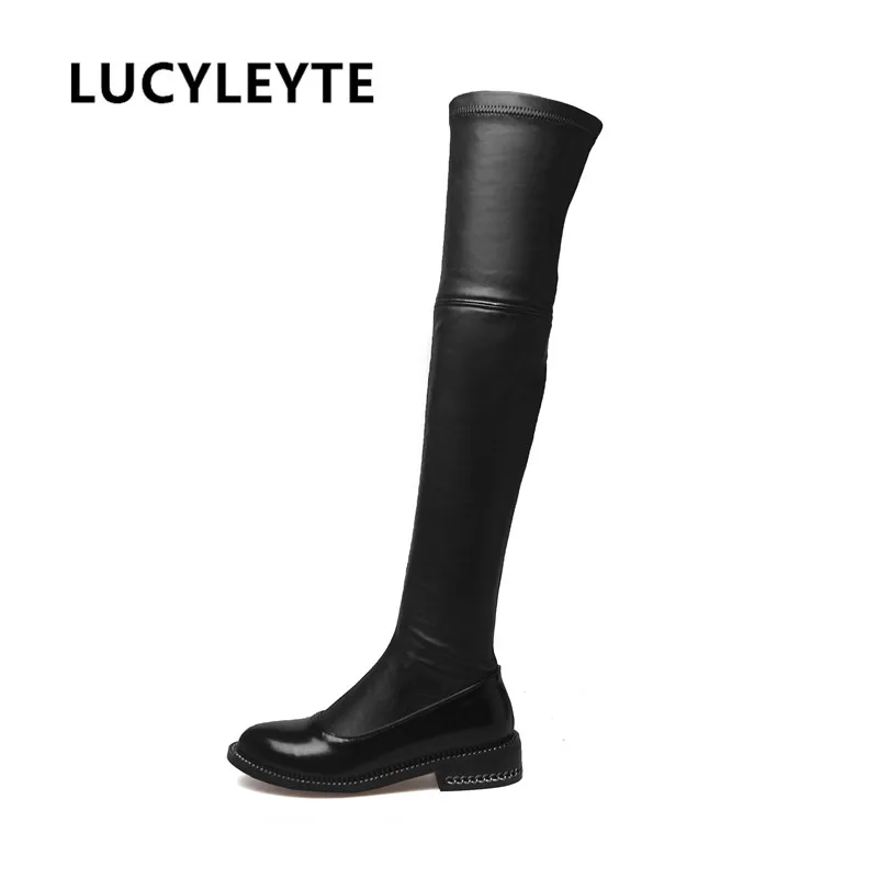 

2017 New Fashion winter Women over the knee Boots Genuine leather + PU Sexy Ladies shoes Round toe slip-on size 34-42