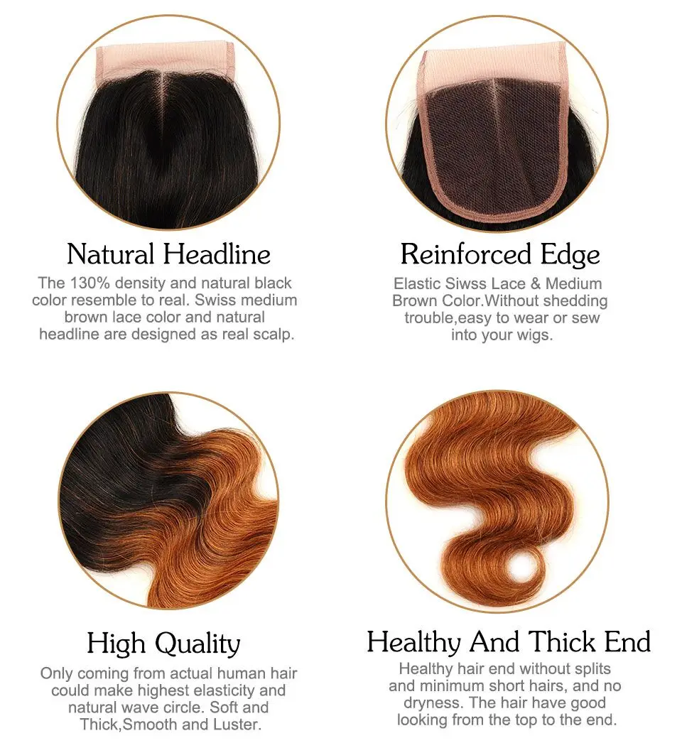 Pinshair Pre-Colored Ombre Brazilian Human Hair Body Wave 3 Bundles With Closure 1B 30 Hair Weave Bundles With Closure Non Remy1 (4)