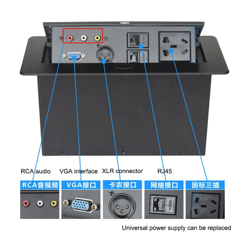 

Damped spring Tabletop socket /hidden/VGA, RCA audio, XLR, network,RJ45 video Information outlet box / desktop socket /K-01