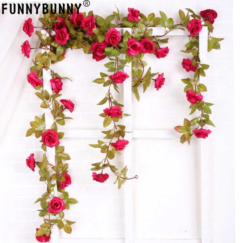 

FUNNYBUNNY Artificial Silk Fake Flowers Autumn Rose Vine Realistic Hanging Silk Rose Plants Wedding Home Party Arch Decor