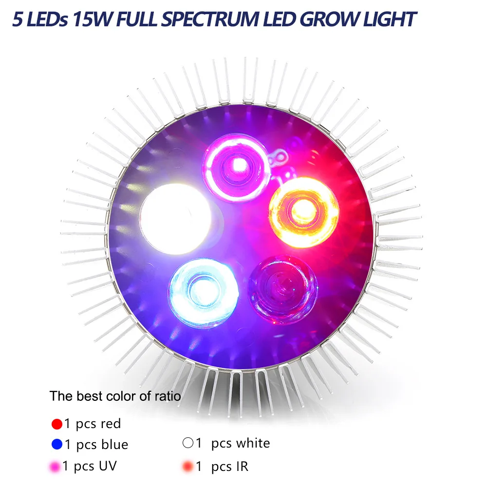 E27 15 Вт Светодиодный светильник для выращивания растений, полный спектр, фитолампа красного и синего цвета, УФ ИК-гидропоника, фито-лампа для растений, цветов, рассады, для помещений