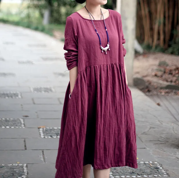 

2019 New women Spring Autumn cotton linen dress,loose casual long sleeve dress,Large size comfortable dress Vestidos S-5XL 6XL