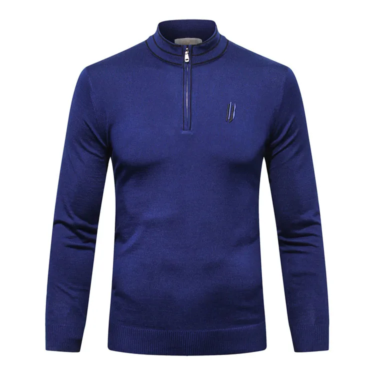 Шерстяной мужской свитер, новинка, Модный зимний теплый повседневный деловой удобный мужской свитер на молнии для фитнеса, большие размеры, M-6XL - Цвет: Deep blue