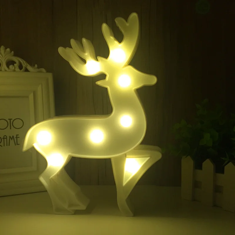 Lovely 3D Led Night Lamp Christmas Decoration Elk Deer Marquee Led Night Lights Warm White Luminaria Led Table Desk Wall Light (8)