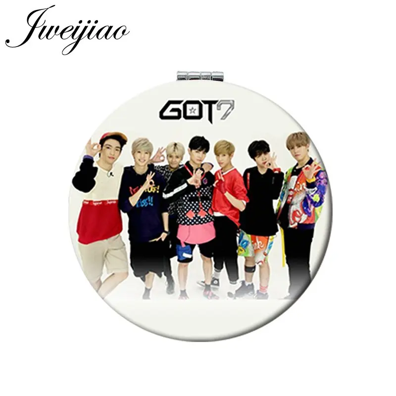 

JWEIJIAO GOT 7 I GOT 7 MONSTA X KPOP Members Round PU Leather Pocket Mirror Photo Printed Folding 1X/2X Magnifying Vanity mirror
