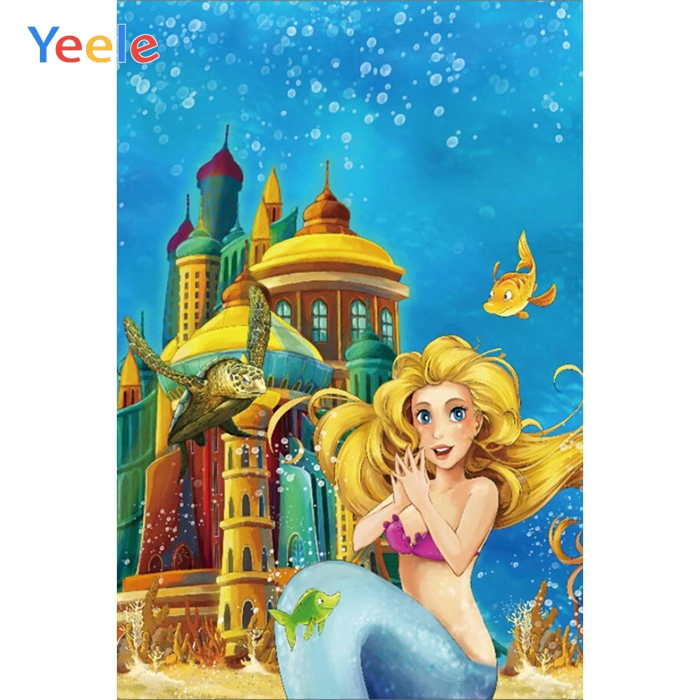 

Yeele Vinyl Castle Seabed Mermaid Children Birthday Party Photograph Backdrop Girl Princess Photocall Background Photo Studio