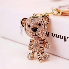 Cute little tiger Crystal Rhinestone keychain keyring car key chain pendant handbag Charm Accessories creative gifts