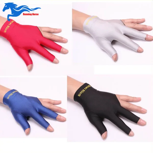 

New Arrival Snooker Accessories Club Left Hand Billiards Gloves Billiard Three Fingers Glove Black/Red/Blue/Gray