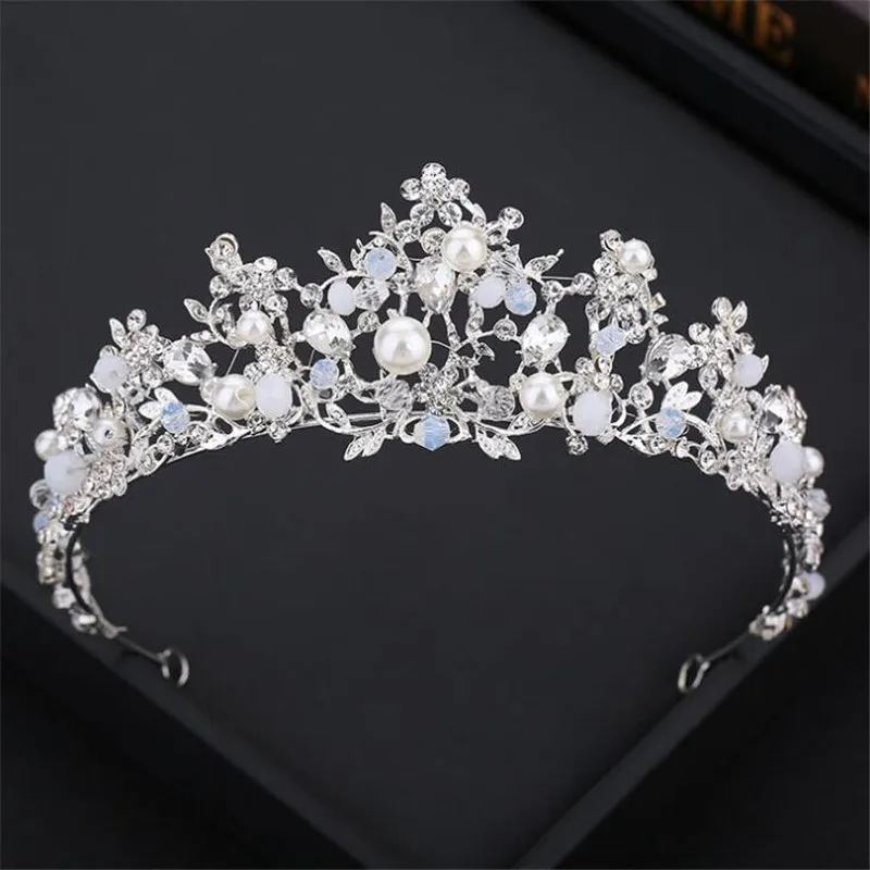 

DIEZI Baroque rhinestone pearl flower bridal crowns handmade tiara headband crystal diadem crown wedding hair accessories
