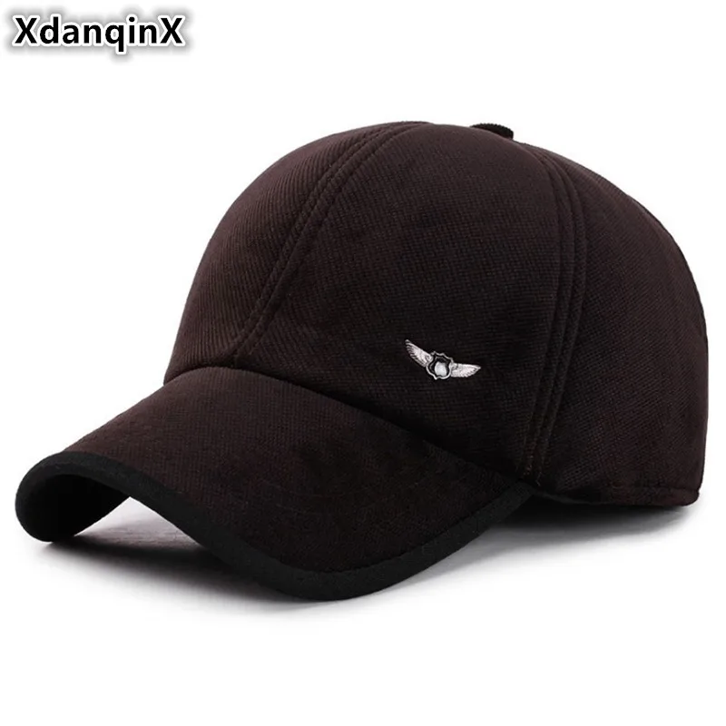 

XdanqinX Winter Men's Hat Earmuffs Warm Baseball Caps For Men Snapback Cap Adjustable Size Simple Brands Tongue Cap Dad's Hats