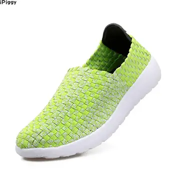 

iPiggy 2018 Summer Breathable Mesh Women Running Shoes Woven Shoes For Adults Outdoors Sports Handmade Elastic Woven Athletic