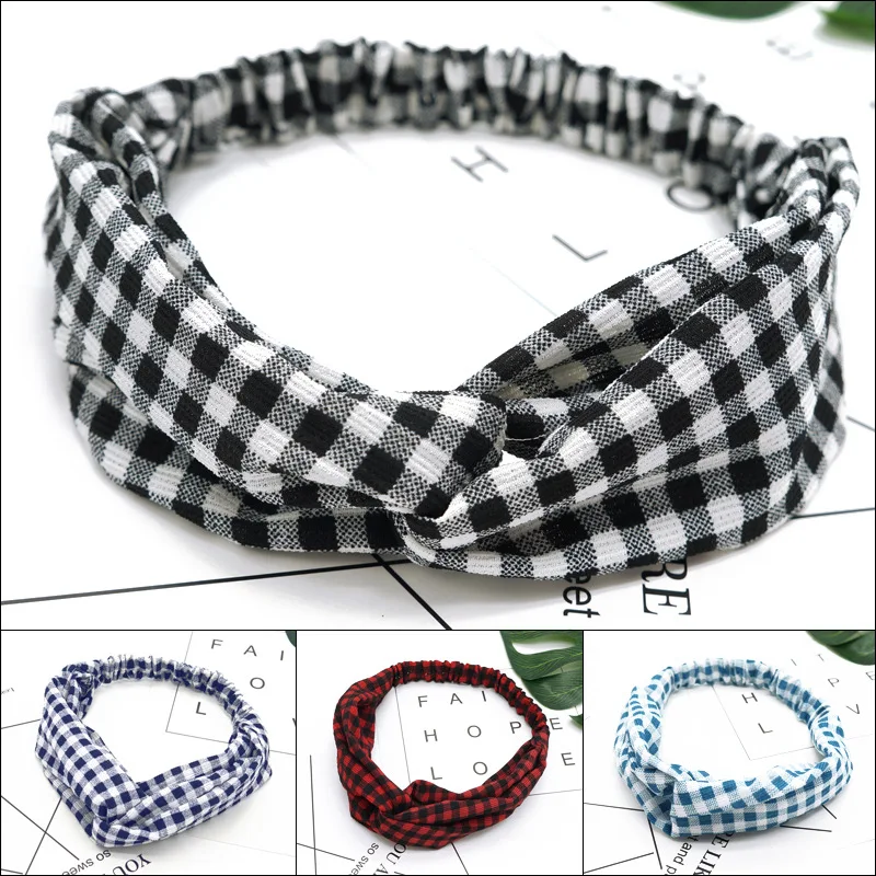 Fashionable Plaid hairband Comfortable Elastic headband Girl Outdoor Hair Accessories