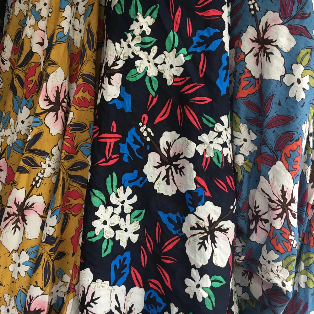 

SUJASANMY Viscose With Cotton Printed Floral Dress Tissu Sewing Textile Fabric Skirt Meter Cloth Flower