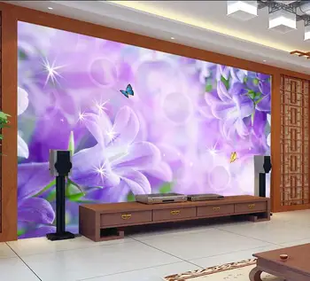 

3d wallpaper custom mural non-woven wall stickers The 3 d circle butterfly dream lilac Reflection TV setting paintings wall