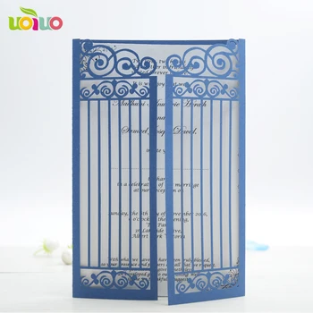 

10Pc sea blue gate Romantic Party Delicate Carved Invitation Card initial Pattern Hollow Wedding Invitation Envelope