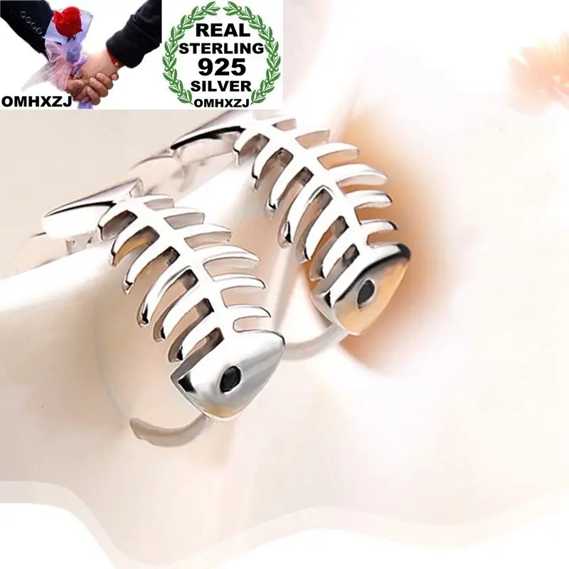 

OMHXZJ Wholesale Personality Fashion OL Woman Girl Party Wedding White Fish Bone 30% Sterling Silver Hoop Earrings YE465
