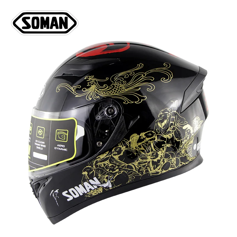 

Chinese Immortal Pattern Helmet SOMAN 960 Double Visors Motorbike Cycling Capacete Racing Motorcycle Full Face Helmets