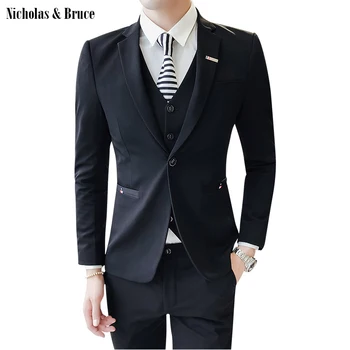 

N&B (Jacket+Pant+Vest) Men Suits 2019 Slim Fit Male Blazers 3 Piece Suit Wedding Suits Business Formal Party Classic Coats SR35