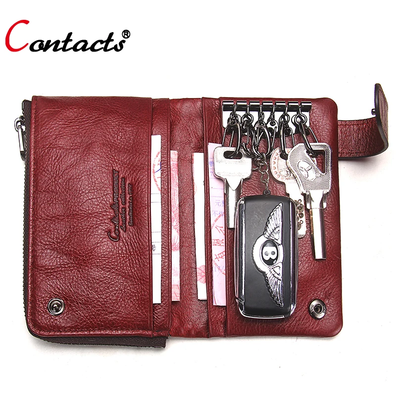 CONTACT&#39;S Genuine Leather Key Wallet Women Key Holder Wallet Men Coin Purse Keychain Wallet Card ...