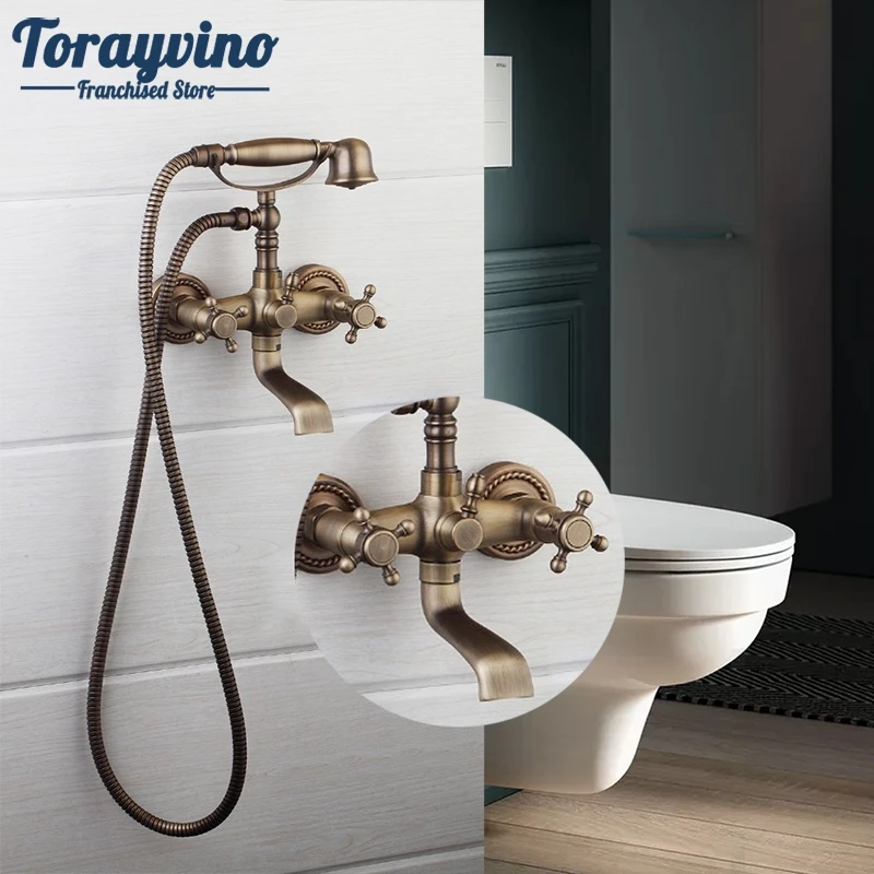 Bathroom Faucet Chrome with Diverter Antique Brass Water Mixer Shower