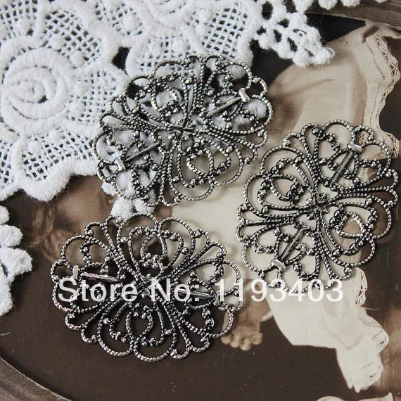 

20PCS Antiqued Silver plated brass Filigree Jewelry Setting Cab Base Connector Finding (FILIG-AS-17)26x34mm