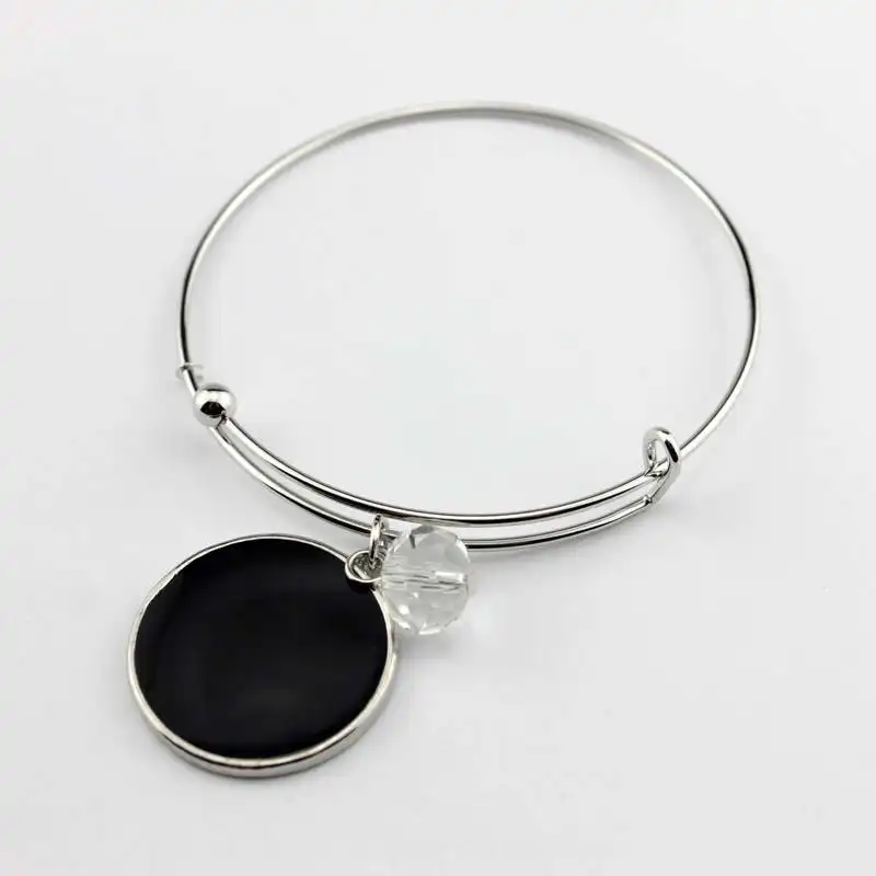 Мода, регулируемые эмалированные браслеты с дисками и монограммой для женщин, персонализированные золотые браслеты-манжеты для женщин - Окраска металла: B1923 Silver Black