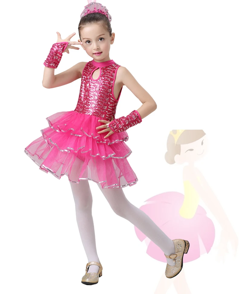 Girls Ballroom Dress For Children Girl Dance Clothing Kids Sequins Ballet Costumes For Girls Jazz Dance Girl Stage Dancewear